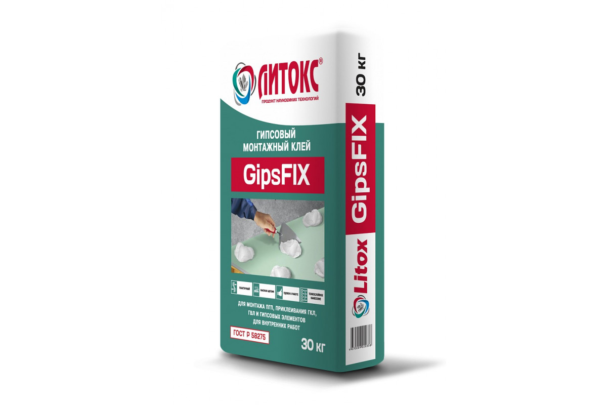 Клей гипсовый монтажный ЛИТОКС GIPSFIX 30 кг купить по цене [price] –  Интернет-магазин МАСТЕР